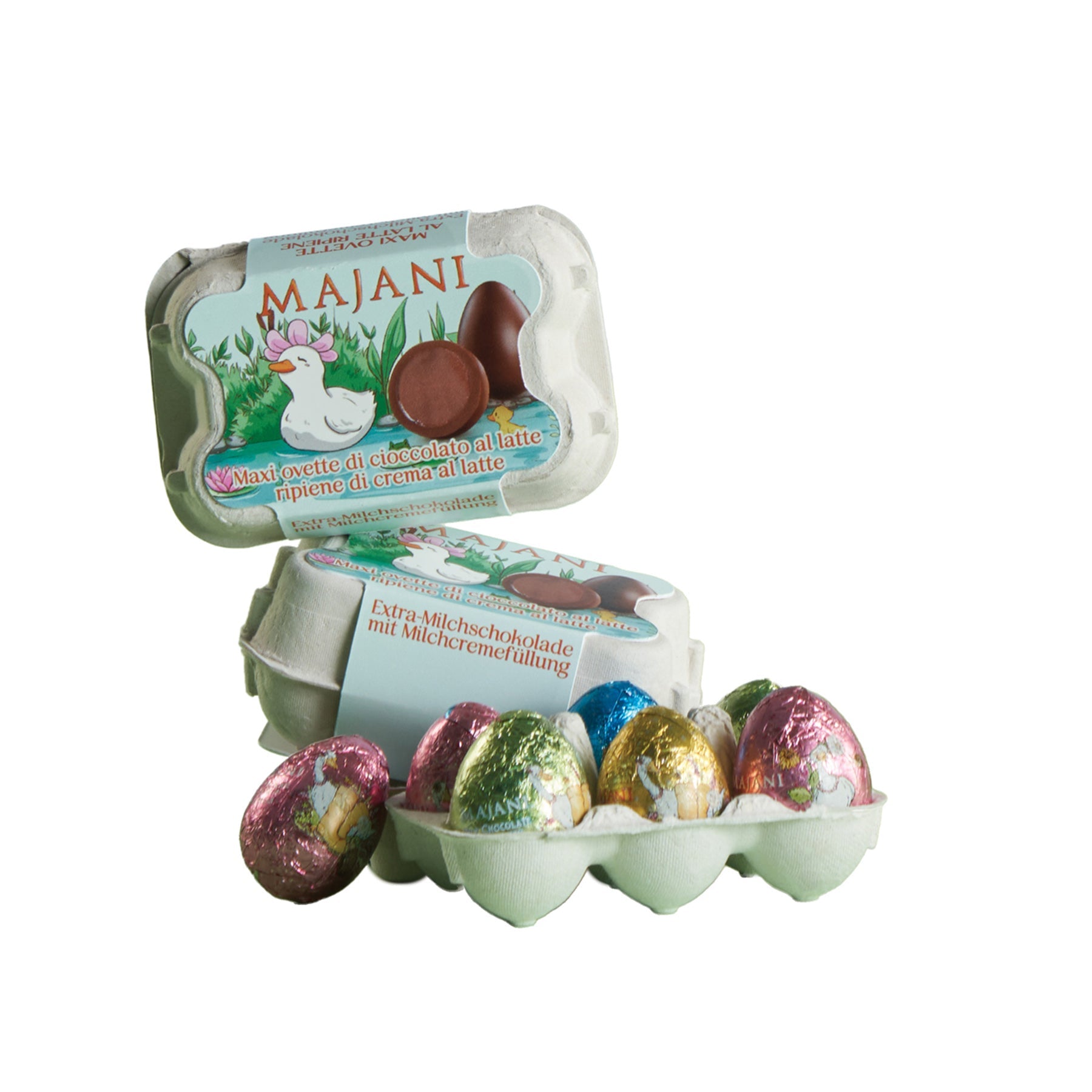Maxiovette Baby - gefüllte Schokoladeneier im Eierkarton mit Tiermotiven - Genussbote