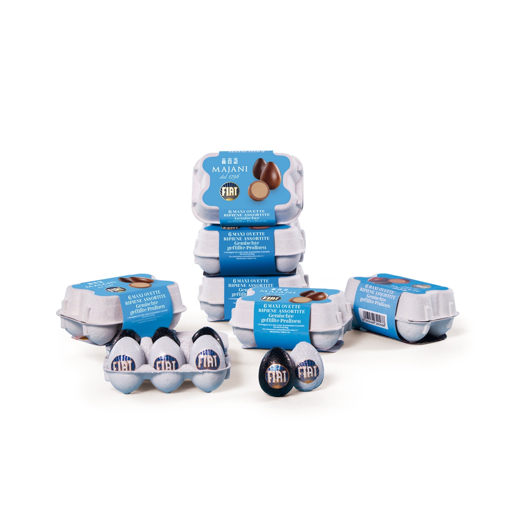 Maxiovette Fiat - Schokoladeneier im Eierkarton (6 Stück) - Genussbote