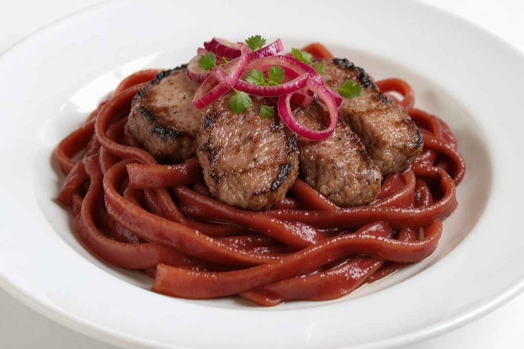 Fettuccine al Vino mit Rinderfilet und Balsamico-Zwiebeln - Genussbote